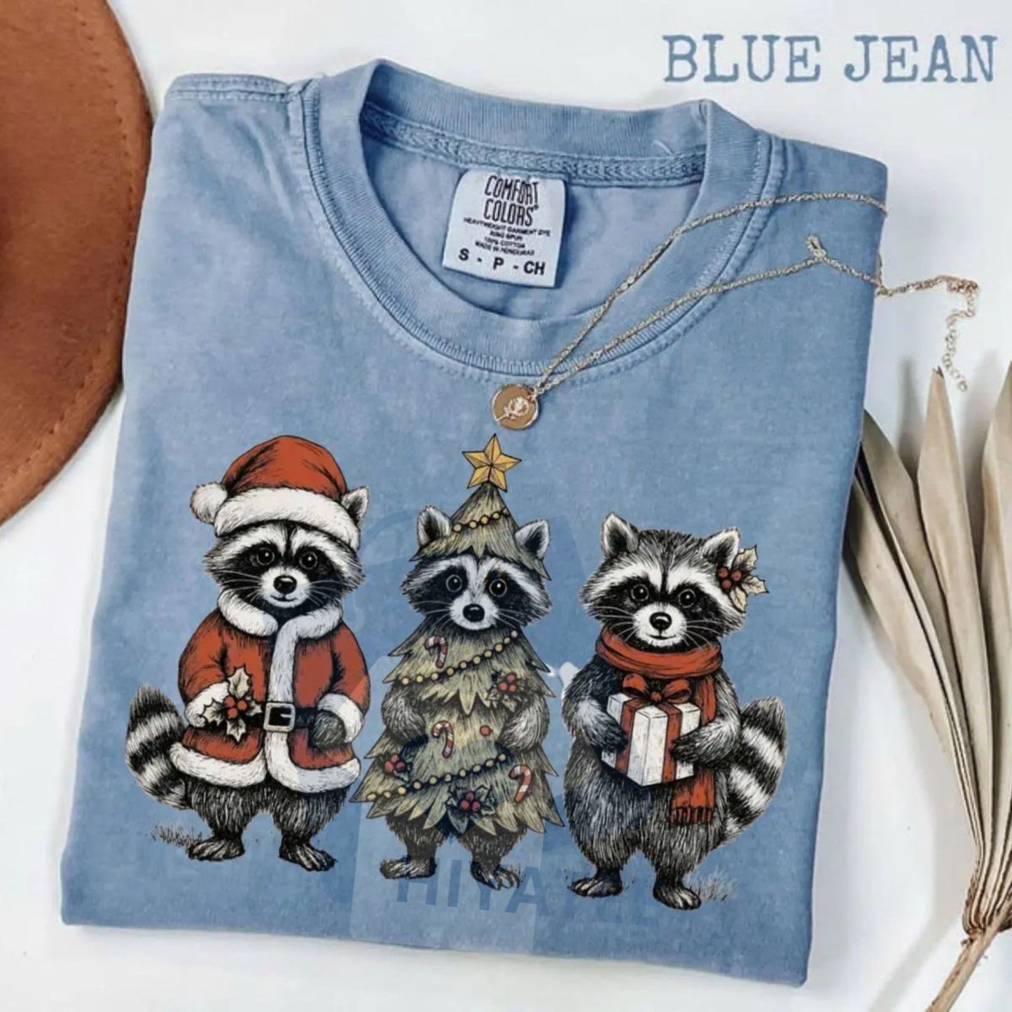 Comfort Colors Christmas Raccoons T-Shirt – Cute Woodland Trio Holiday Tee