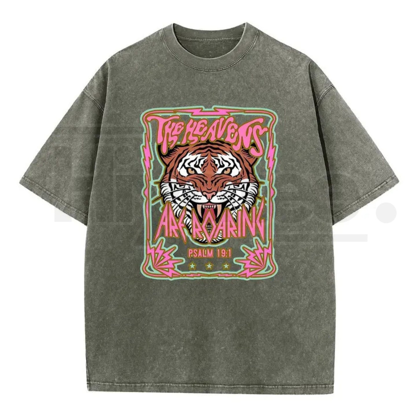 Wayii Fashion "The Heavens" Roaring Tiger Acid Wash Vintage T-Shirt