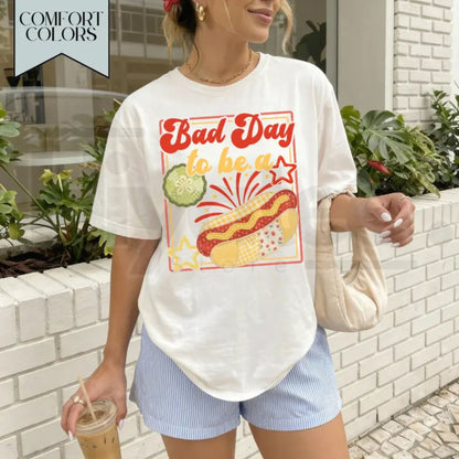 Bad Day to be a Hot Dog Shirt – Funny 4th of July Summer Tee, Trendy Retro Independence Day Graphic Top for Women
