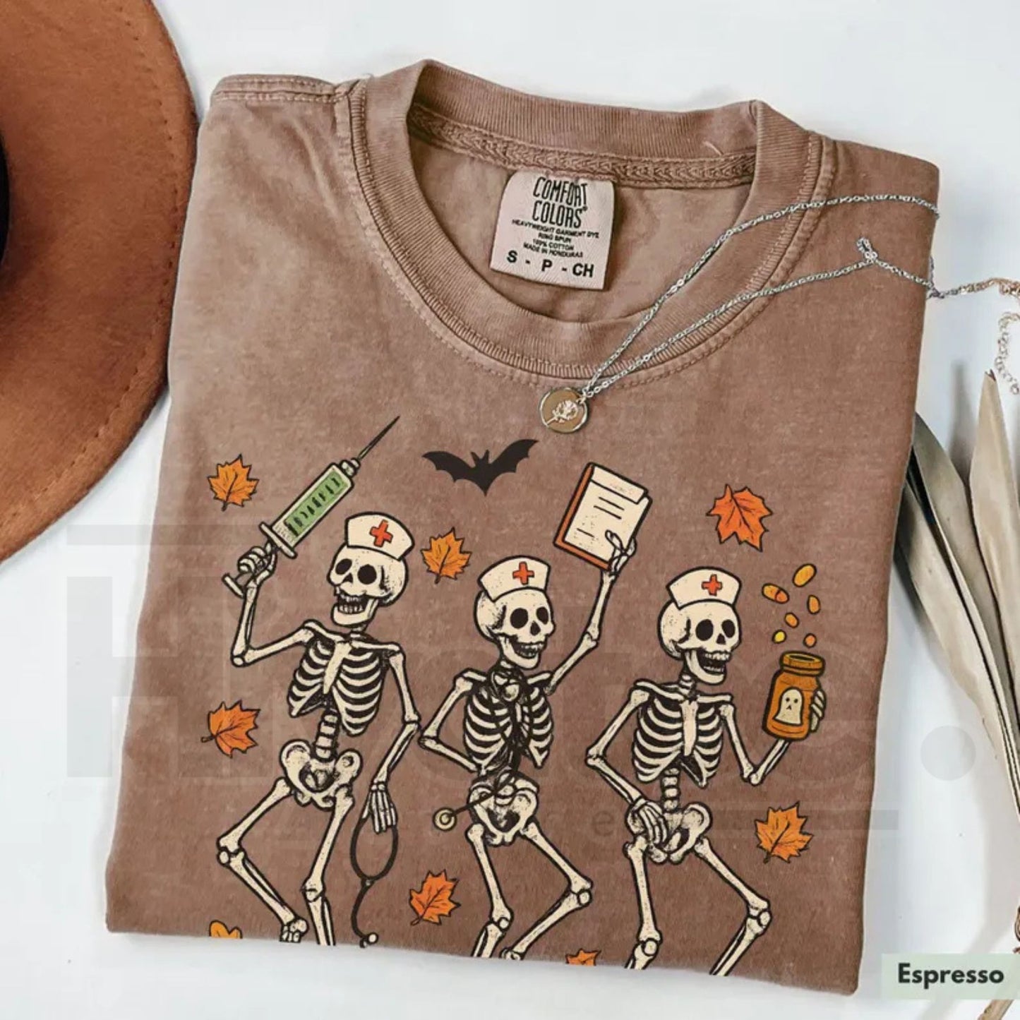 Comfort Colors Halloween Nurse Skeleton Shirt Spooky Season RN Fall Tee