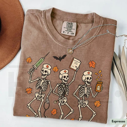 Comfort Colors Halloween Nurse Skeleton Shirt Spooky Season RN Fall Tee