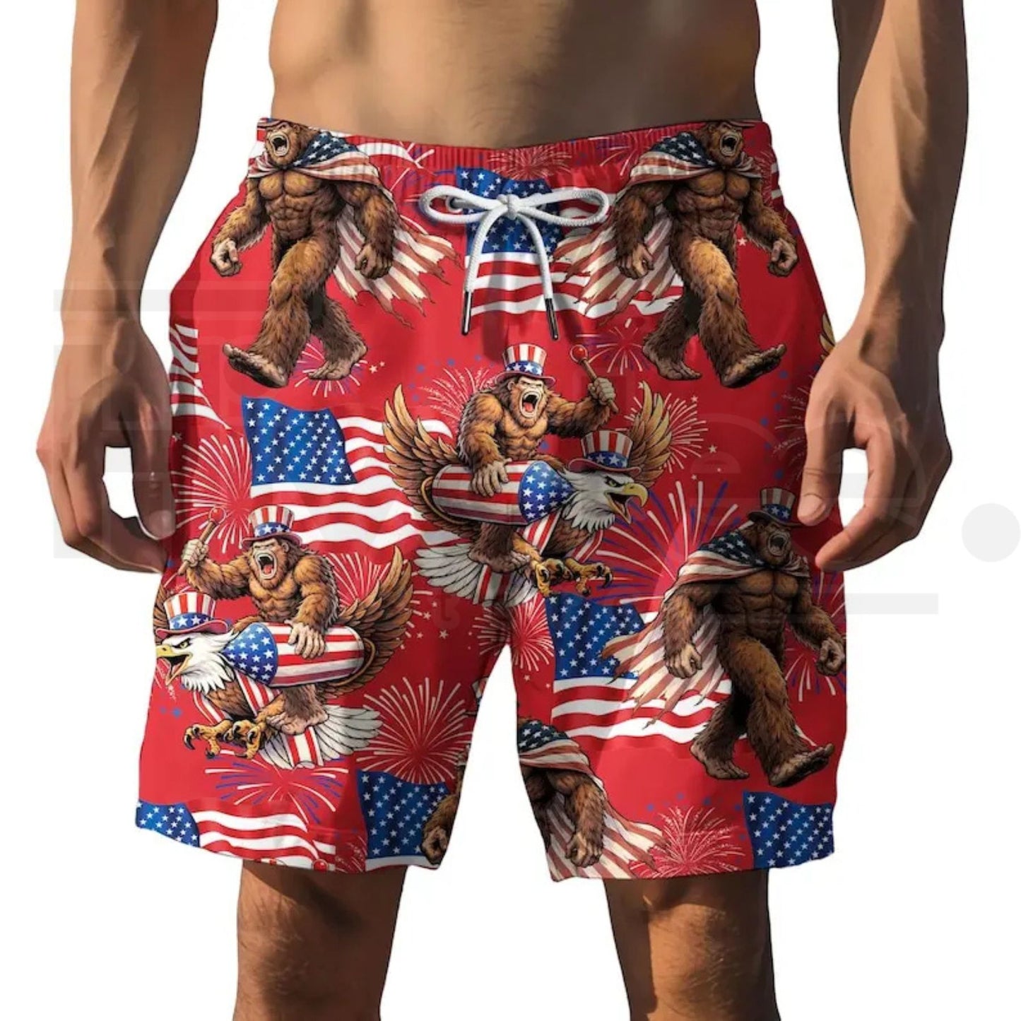Bigfoot Firework Hawaiian Shirt – Patriotic Aloha Shirt, USA Flag Print, Summer Vacation Party Wear, Gift For Him
