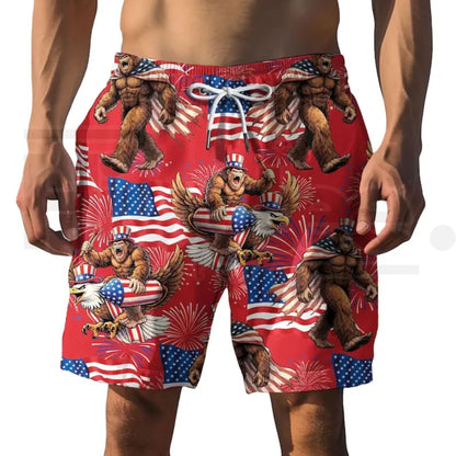 Bigfoot Firework Hawaiian Shirt – Patriotic Aloha Shirt, USA Flag Print, Summer Vacation Party Wear, Gift For Him