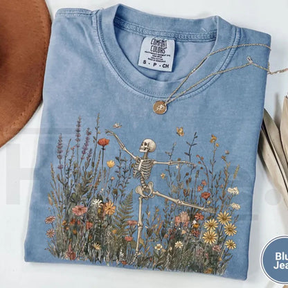 Comfort Colors Skeleton Dancing Arabesque Wildflower Cottagecore Nature Shirt