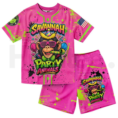 Dabbing Banana Retro American Flag Kids Baseball Jersey Set – Patriotic Athletic Mesh Outfit for Boys & Girls
