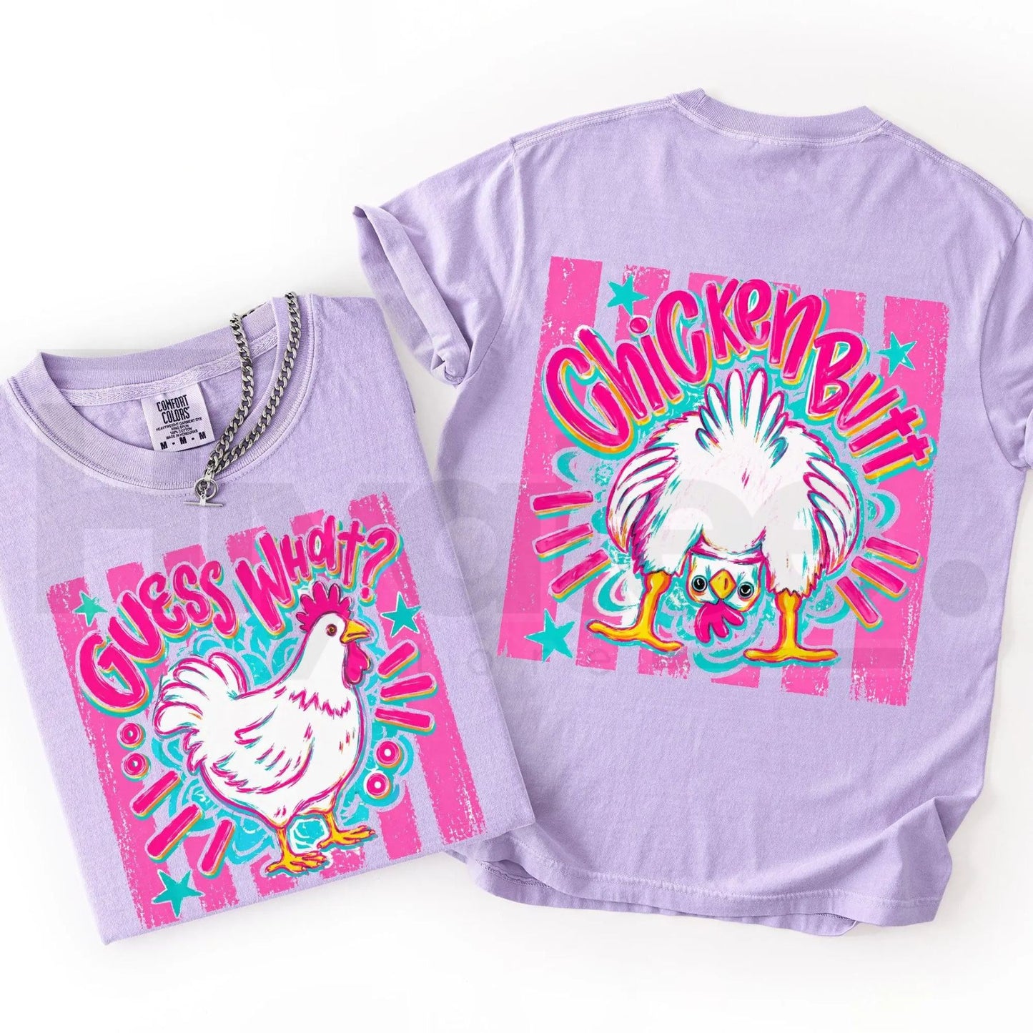 Guess What Chicken Butt Front & Back Shirt – Comfort Colors Trendy Women's T-Shirt, Cute Graphic Tee for Women
