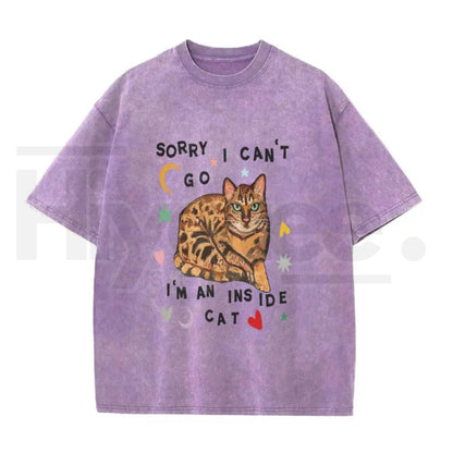 Plus Size "Sorry, I Can't Go, I'm a Home Cat" Vintage Washed T-Shirt
