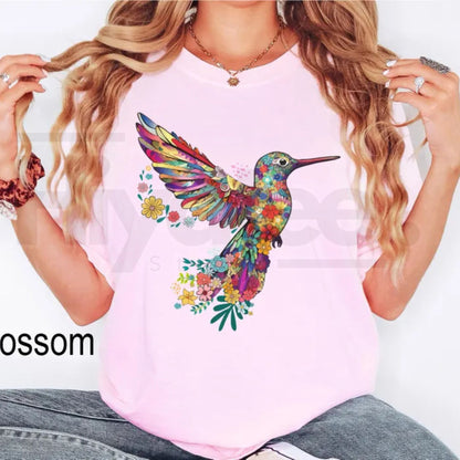 Comfort Colors® Floral Hummingbird Shirt – Bird Lover T-Shirt, Trendy Animal Graphic Tee, Spring Floral Gift for Her