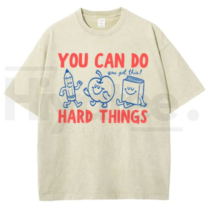 'You Can Do Hard Things' Cute Retro Doodles Motivational Teacher Tee – Uplifting Back To School Cotton Shirt