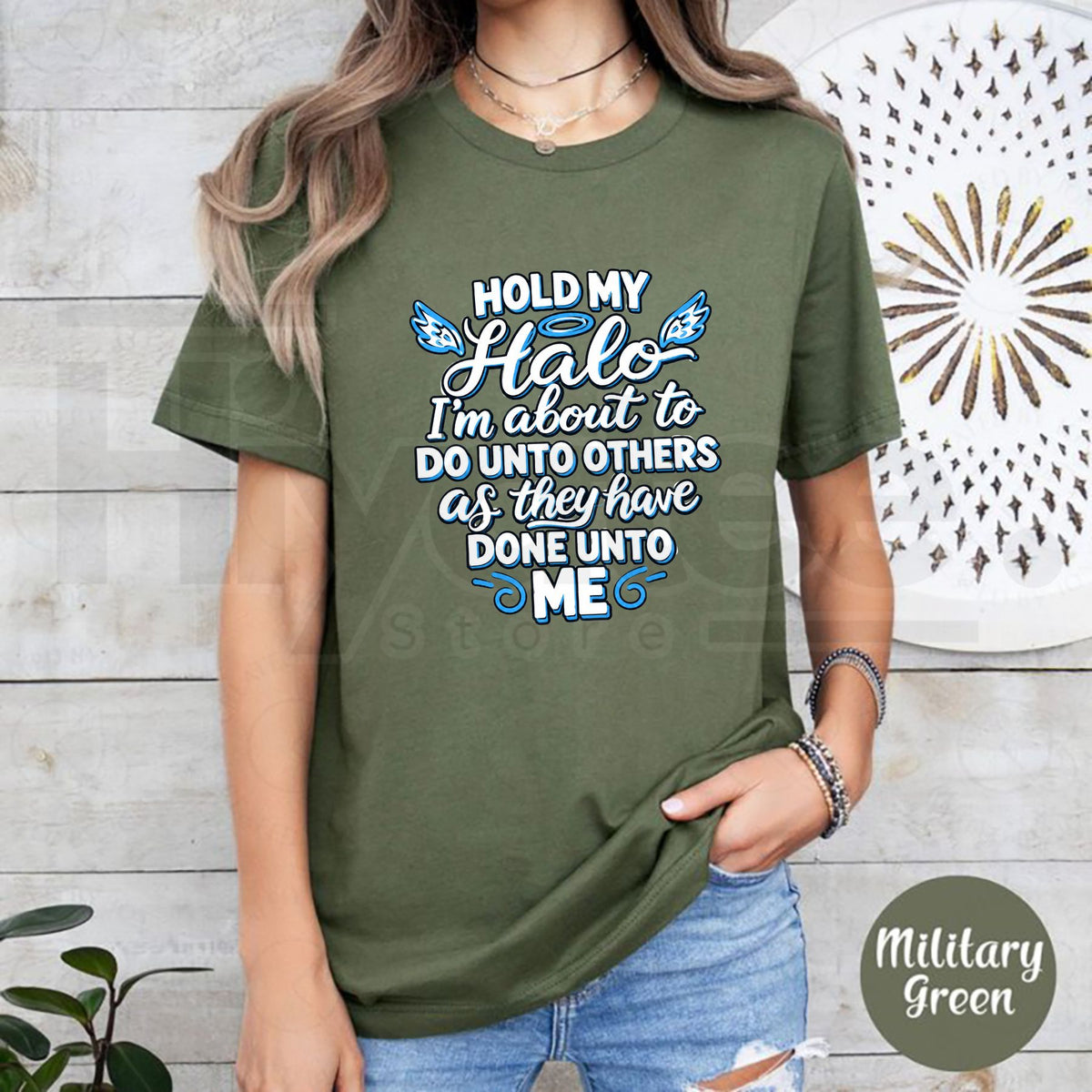 Hold My Halo Do Unto Others T-Shirt – Funny Christian Faith Humor Graphic Tee