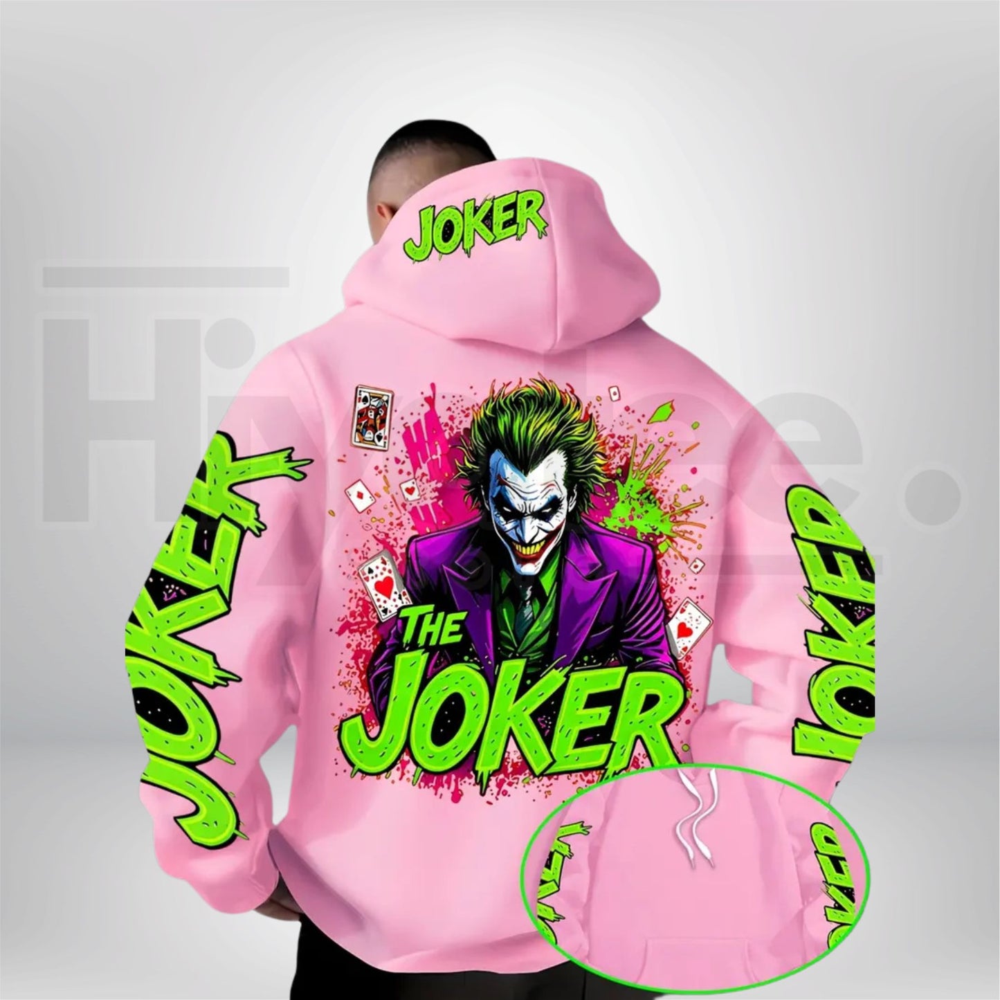 Warner Bros Men's Fluorescent Joker Print Hoodie – Casual Streetwear Hooded Trendy Fashion Pullover