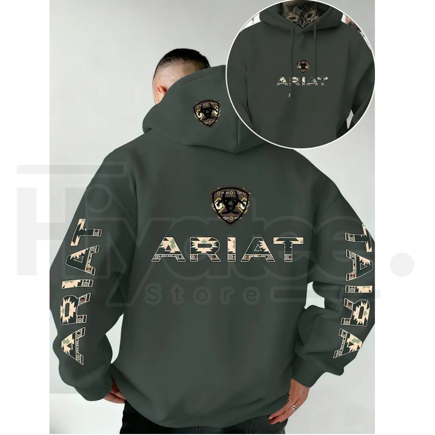 Ariat Letter Print Unisex Hooded – Soft Stretch Knit Fabric, Standard Fit Casual Daily Wear