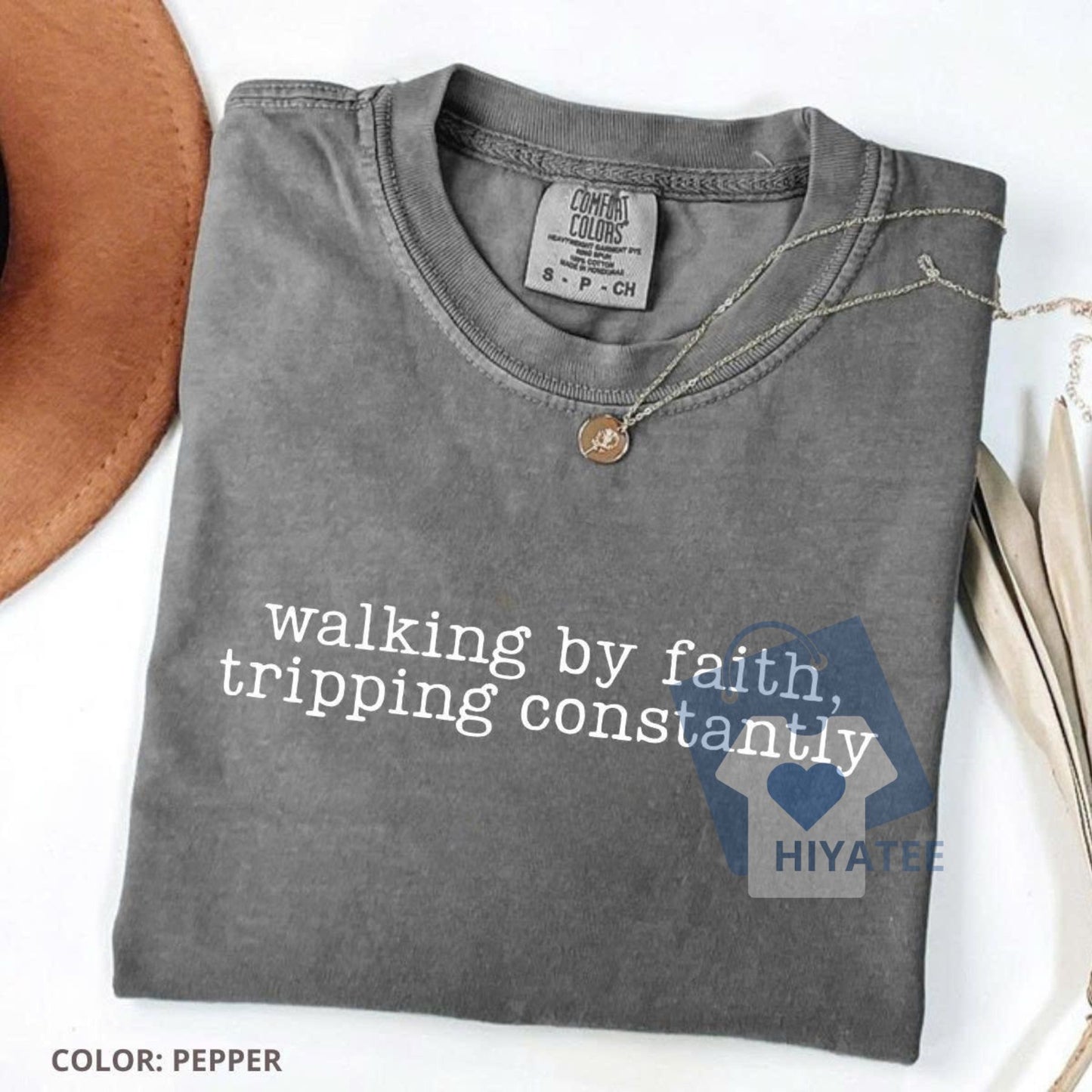 Walking by Faith Tripping Constantly T-Shirt – Comfort Colors Inspirational Christian Tee for Women, Minimal Western Jesus Shirt