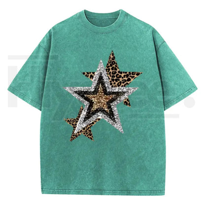 Holafish Outing Street Tee – Acid Wash Leopard Star Graphic Unisex T-Shirt