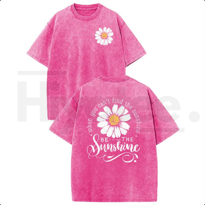 Holafish "Be The Sunshine" T-Shirt – Premium Heavyweight Acid Wash Daisy Graphic Tee