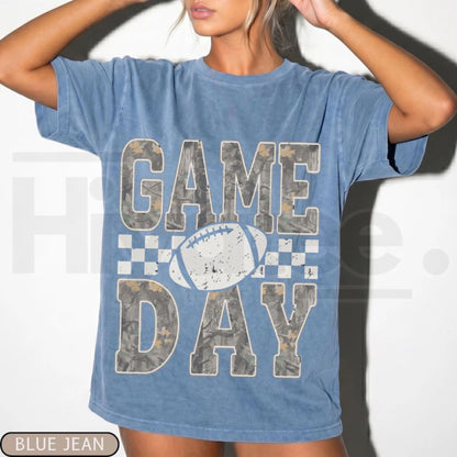 Camo Checkered Football Game Day Shirt Trendy Tailgate Fan Top Mom Tee