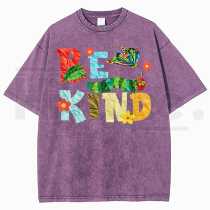 Be Kind Paper Collage Bug Butterfly Floral Vintage Washed Tee – Y2K Aesthetic Graphic Shirt