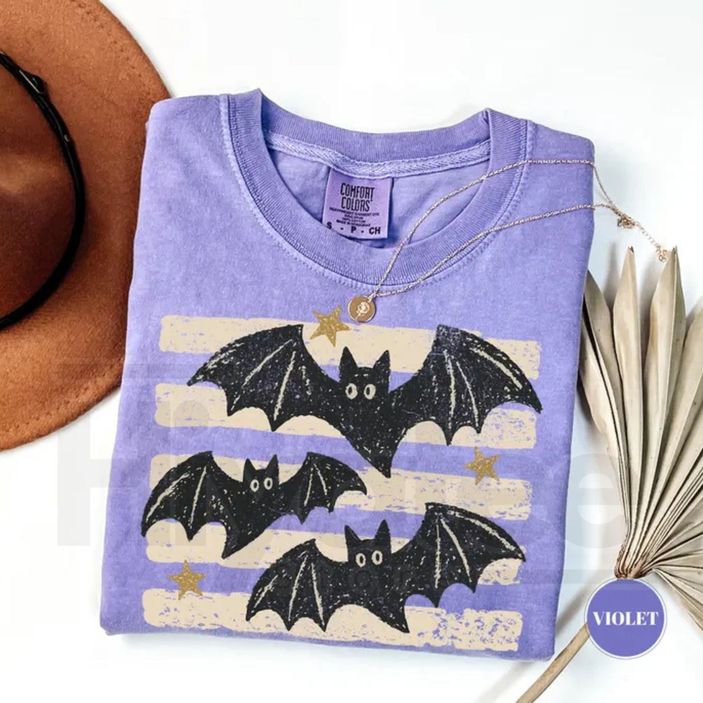 Vintage Bat Halloween T-Shirt Retro Spooky Season Boho Witchy Comfort Colors Tee