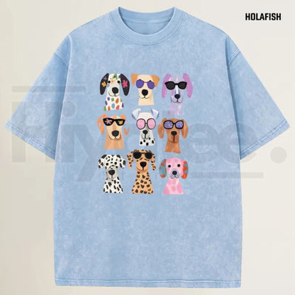 Holafish Women's Vintage Acid Wash Funny Dog Graphic Tee – Soft Breathable Cotton Casual Summer Top