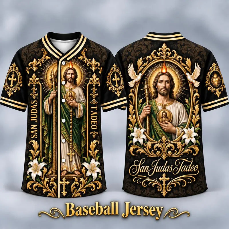 Men's San Judas Tadeo Graphic V-Neck Shirt & Baseball Jersey Style Top