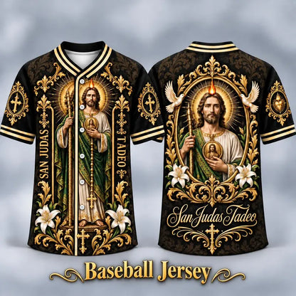 Men's San Judas Tadeo Graphic V-Neck Shirt & Baseball Jersey Style Top