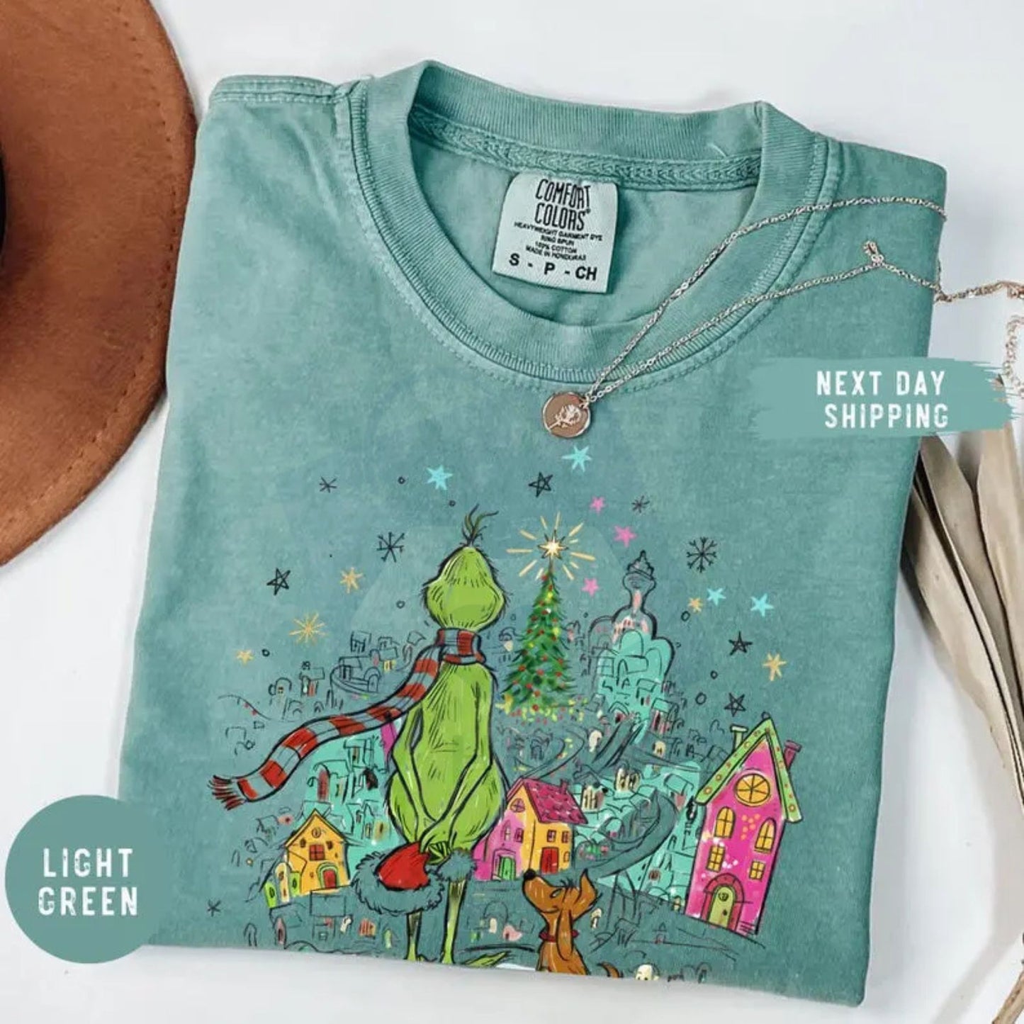 Comfort Colors Christmas Grinch Shirt – Whimsical Whoville Tree Shirt with Dog Max, Festive Green Star Tee