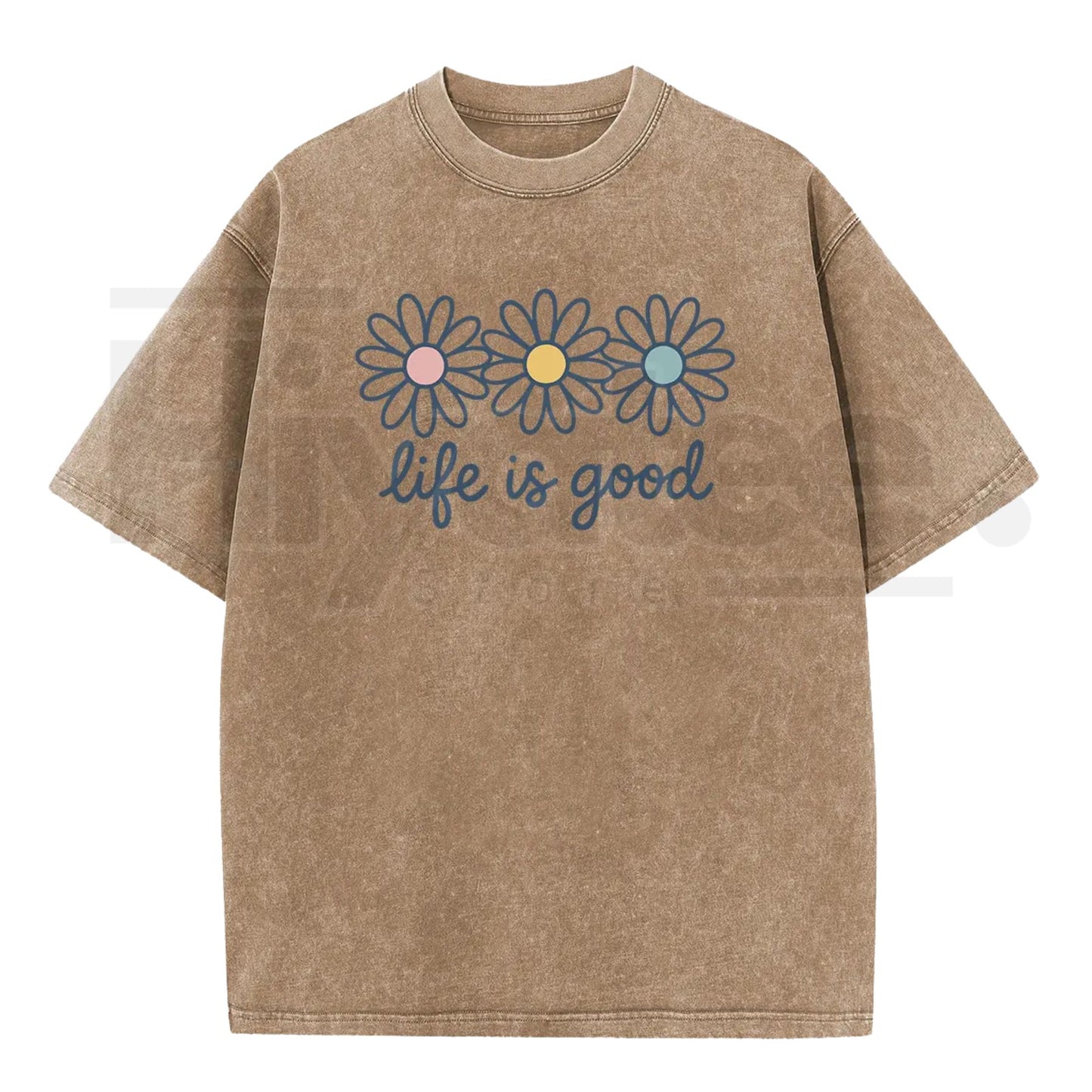 Holafish Acid Wash Daisy Print T-Shirt – Vintage Streetwear Drop Shoulder Graphic Tee