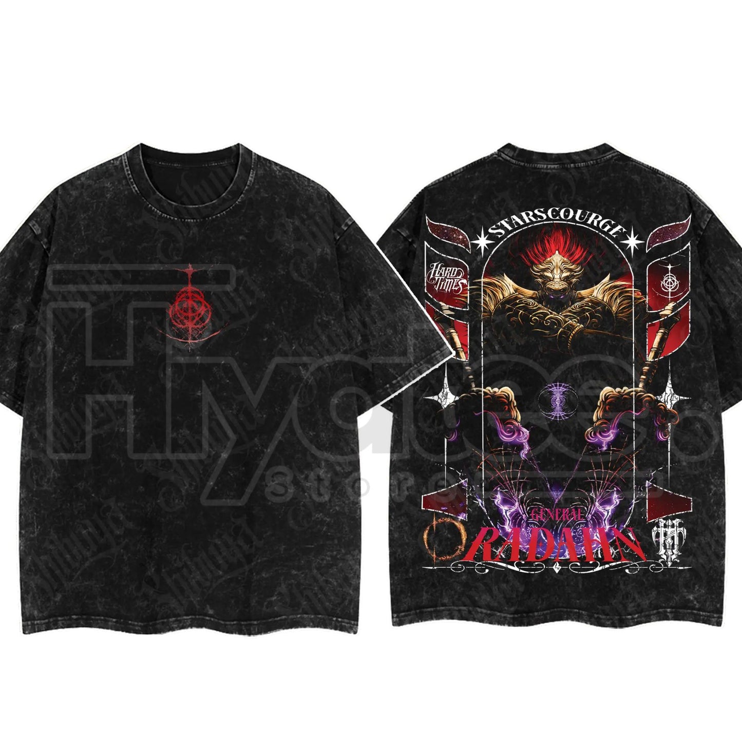 Dark Fantasy Gaming Washed T-Shirt – Oversized Cotton Double Print Streetwear Tee
