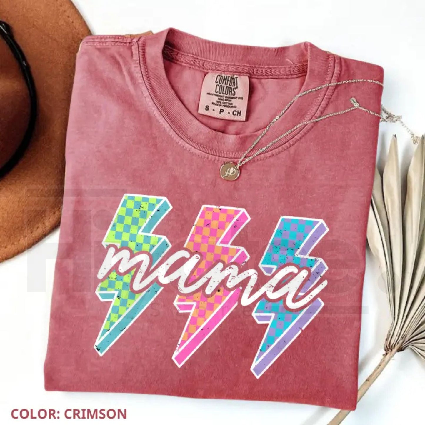 Comfort Colors® Lightning Checkered Neon Mama T-Shirt – Trendy Rock Mom Bolt Tee