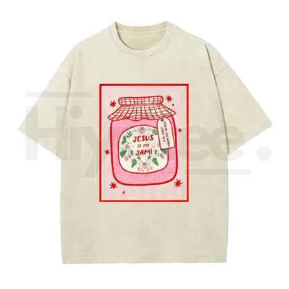 Jesus Is My Jam Vintage Washed T-Shirt – Christian Strawberry Graphic Cotton Tee