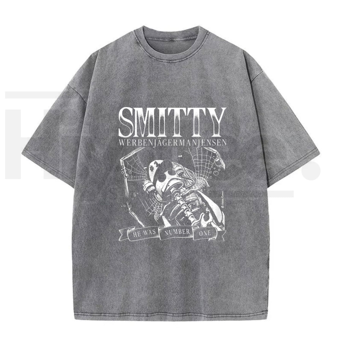Grunge Bone Art Number One Graphic T-Shirt – Vintage Washed Y2K Streetwear Tee for Men & Women