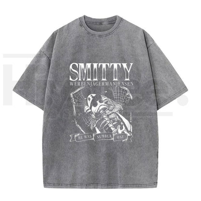 Grunge Bone Art Number One Graphic T-Shirt – Vintage Washed Y2K Streetwear Tee for Men & Women