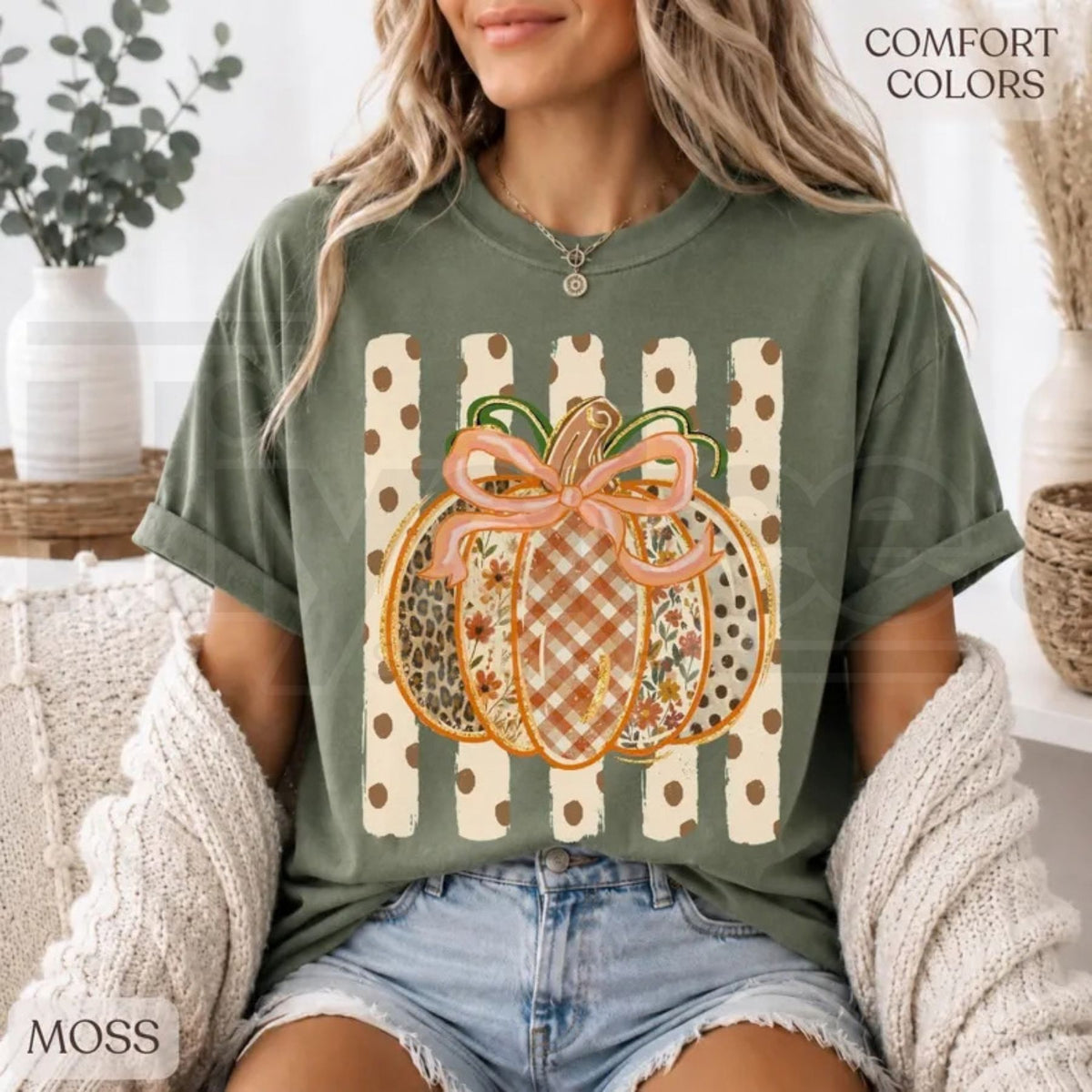 Comfort Colors Patchwork Pumpkin Preppy Fall Tee