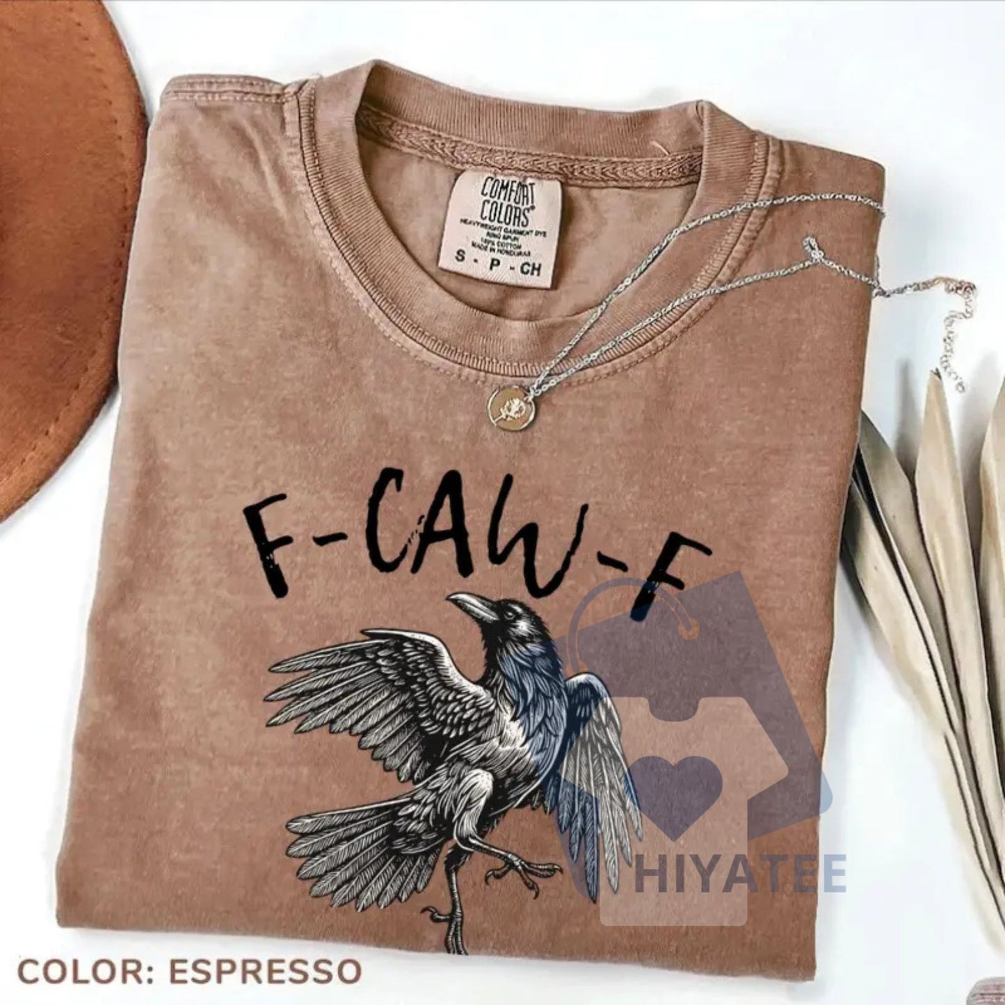 Comfort Colors F-Caw-F T-Shirt – Funny Raven Crow Halloween & Fall Shirt, Women's Print Short Sleeve Tee