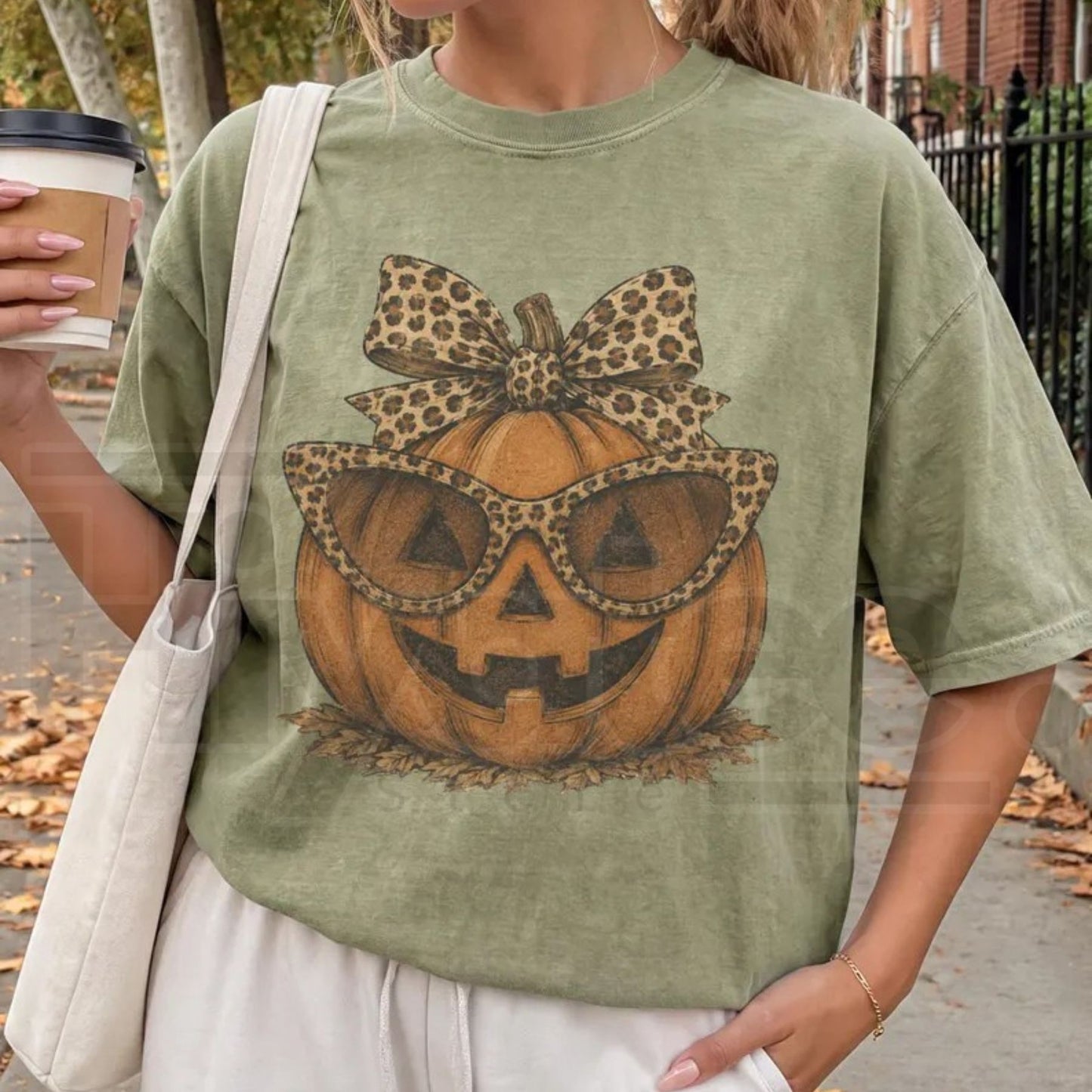 Fall Halloween Leopard Pumpkin Shirt Crewneck Jack O Lantern Tee