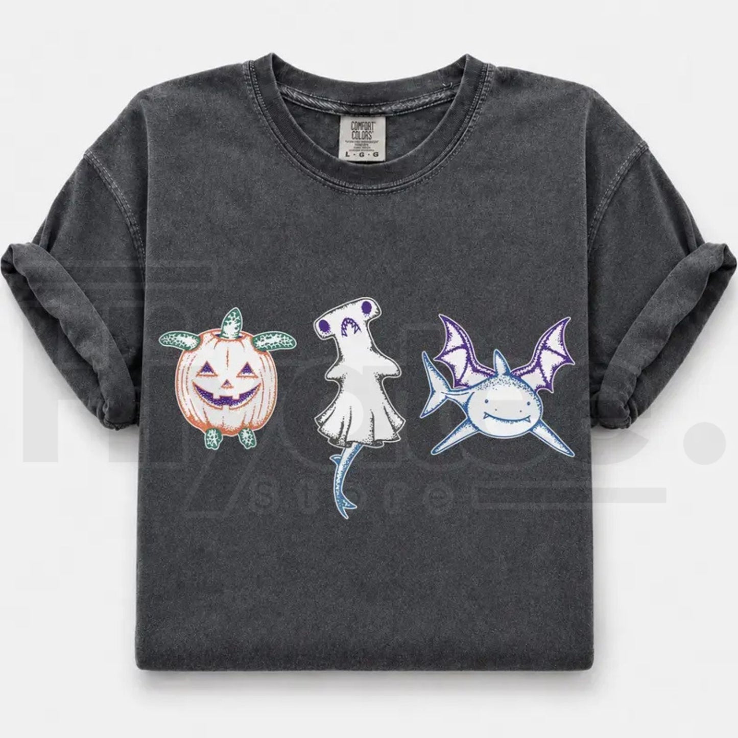 Comfort Colors Halloween Shark Pumpkin Turtle Ocean Graphic Tee