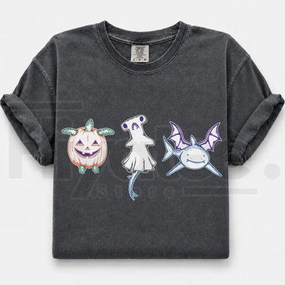 Comfort Colors Halloween Shark Pumpkin Turtle Ocean Graphic Tee