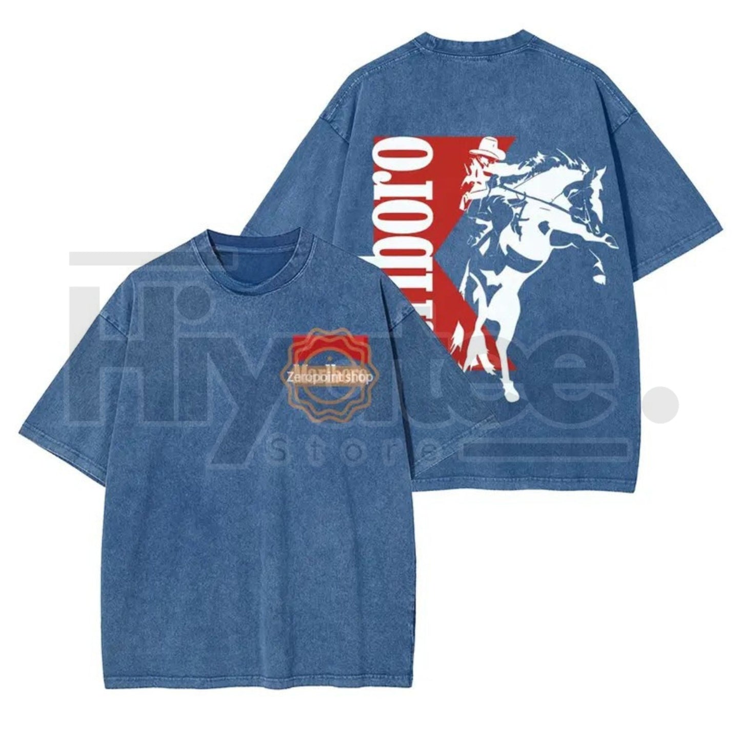 Marlboro Vintage Washed Denim T-Shirt – Bohemian Western Style Unisex Graphic Tee
