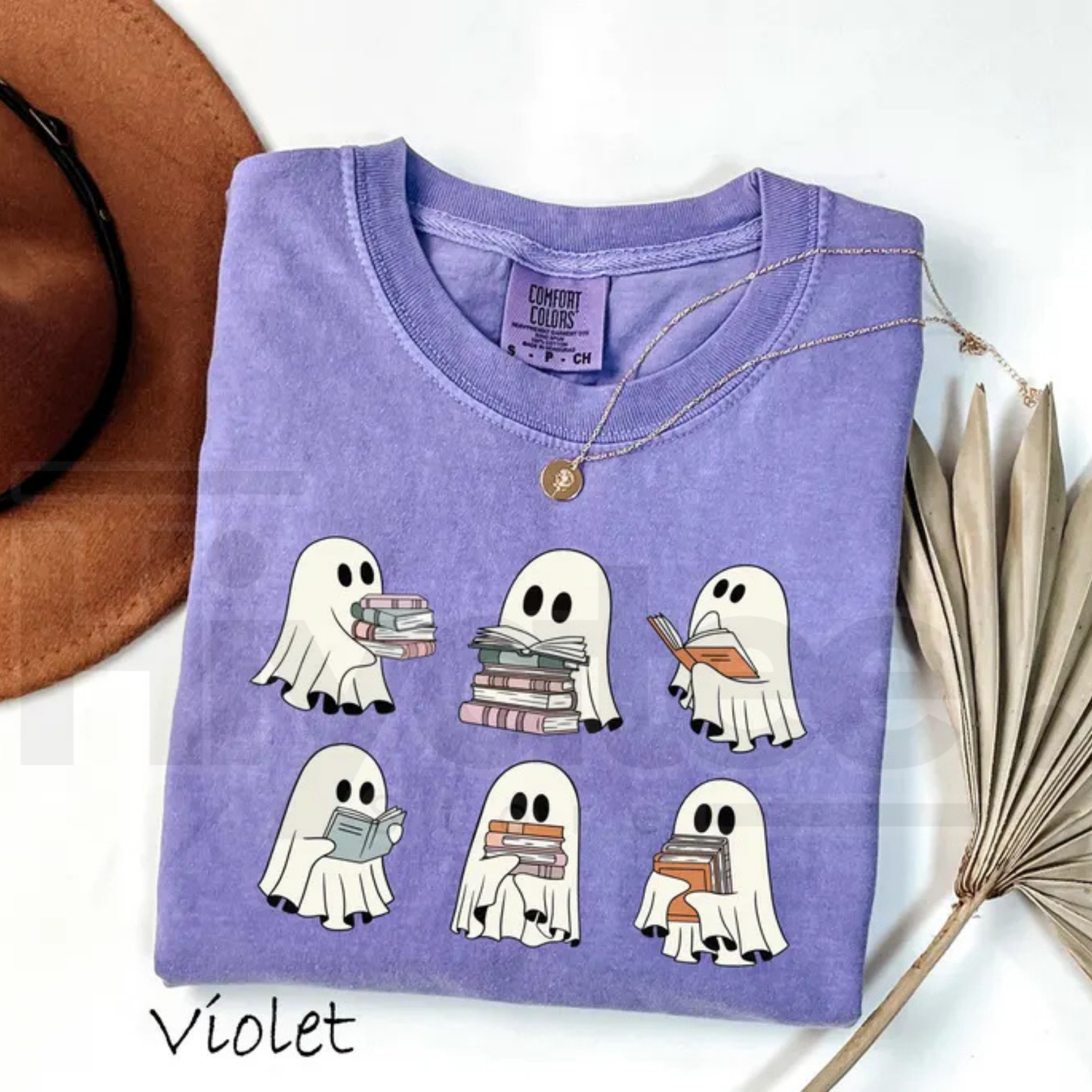 Comfort Colors Halloween Book Shelf Tshirt Ghost Reader Book Lover Shirt