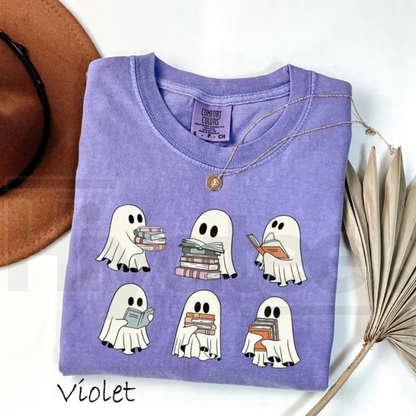 Comfort Colors Halloween Book Shelf Tshirt Ghost Reader Book Lover Shirt