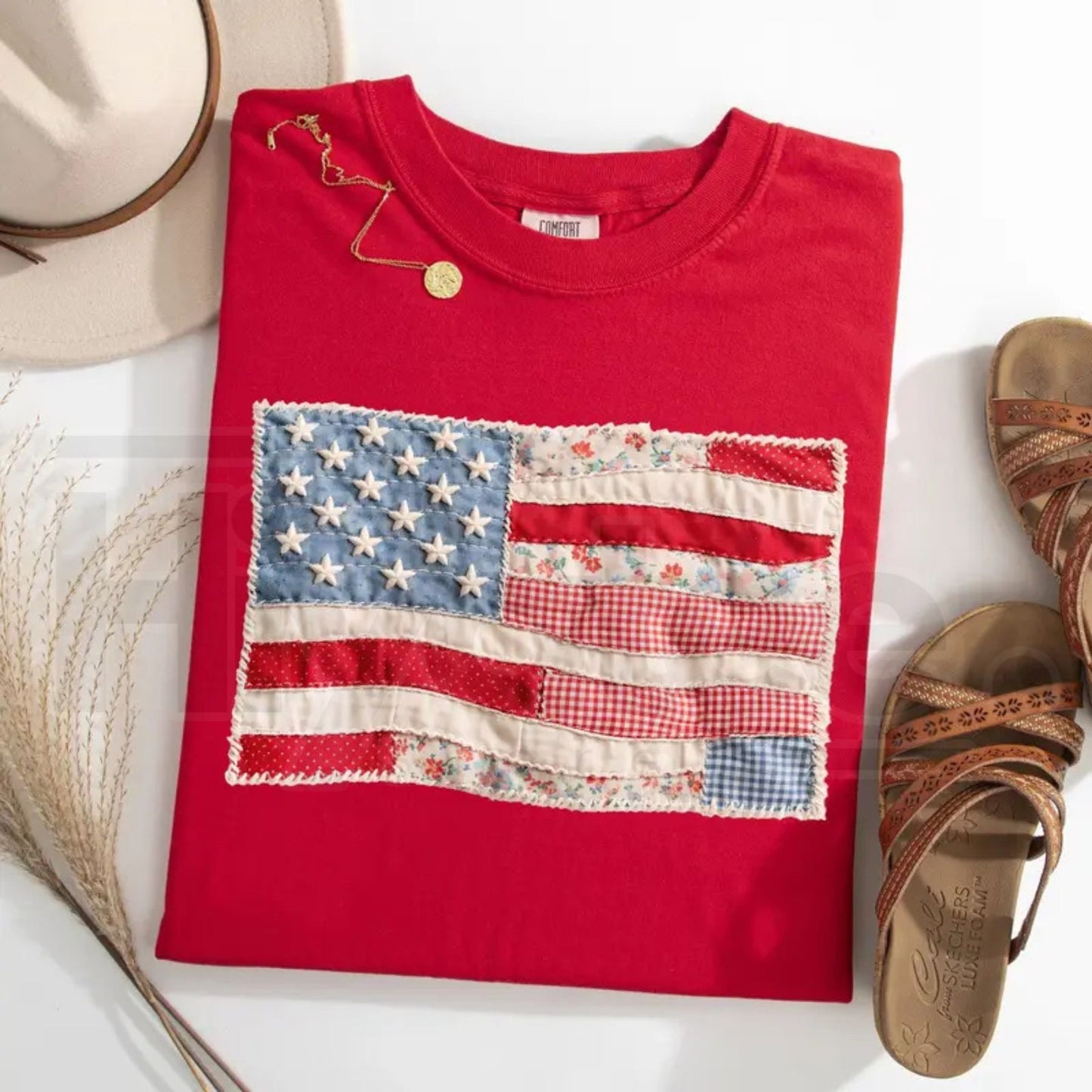 Comfort Colors® Retro American Flag Shirt – Faux Patchwork USA Patriotic Tee