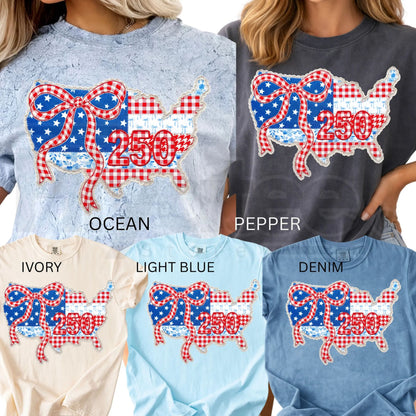 Comfort Colors® America 250 Years Shirt – Floral & Stripe USA 4th of July Graphic Tee