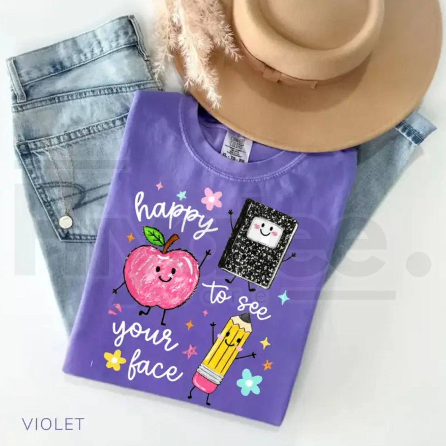 Comfort Colors Happy To See Your Face Shirt – Retro Preschool Teacher Back to School Graphic Tee, Cute Educator Gift