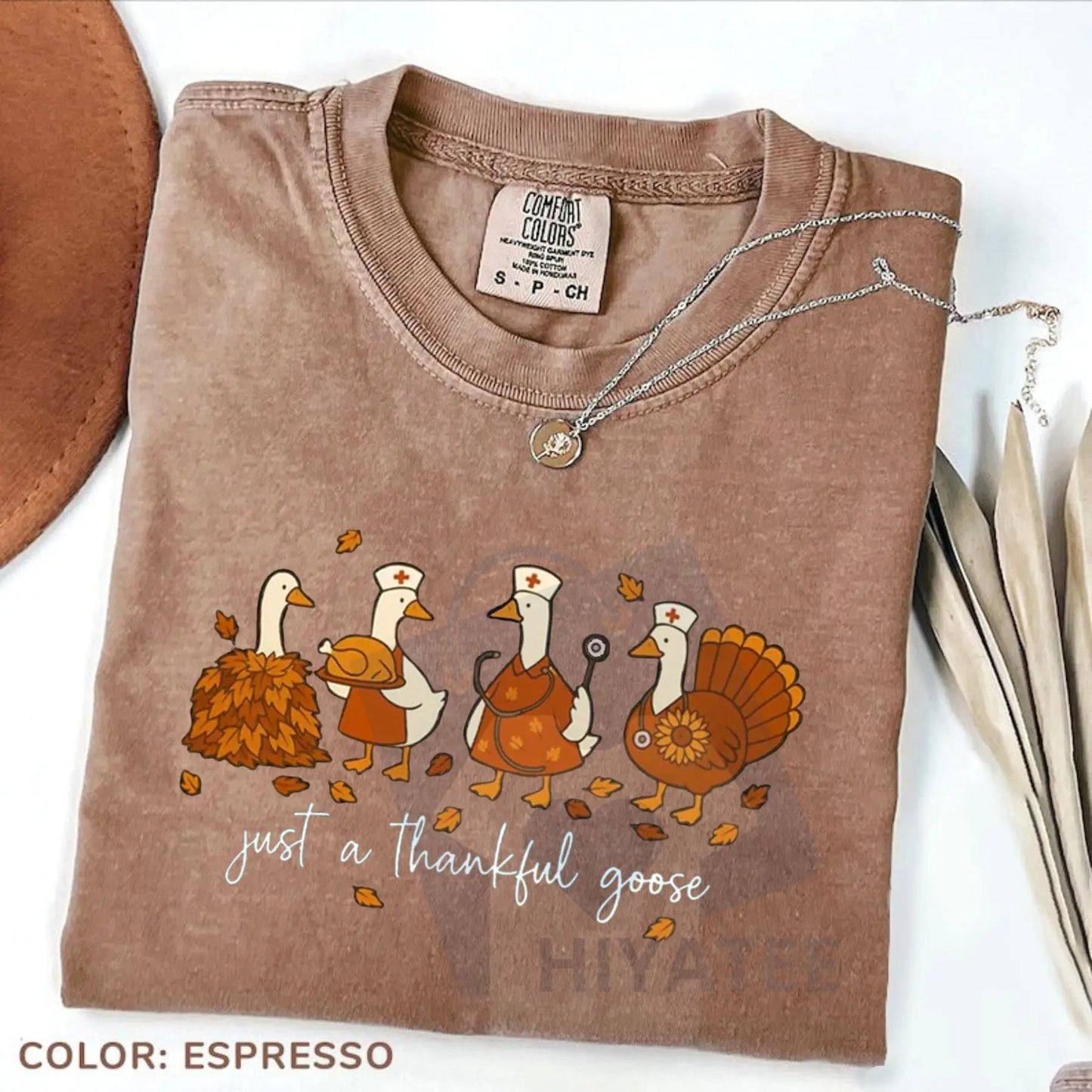 Comfort Colors Just A Thankful Goose Nurse T-Shirt – Funny Fall Nurse Tee, Cute Nursing Appreciation Gift, Thanksgiving Top