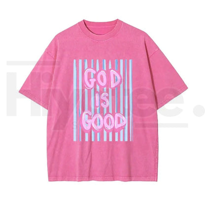 Unisex “God Is Good” Washed Cotton T-Shirt – Faith Graphic Tee, Plus Size Christian Shirt