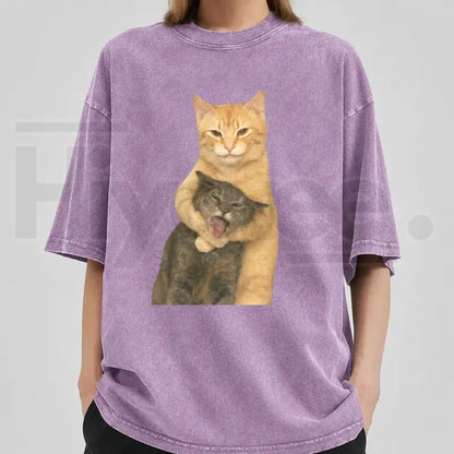 Washable Cat Quarrel Moment T-Shirt – High-Quality Vintage Graphic Tee