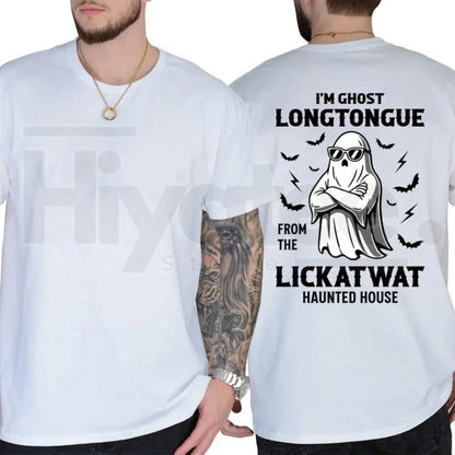 Ghost Longtongue Haunted House T-Shirt – Funny Spooky Halloween Graphic Tee