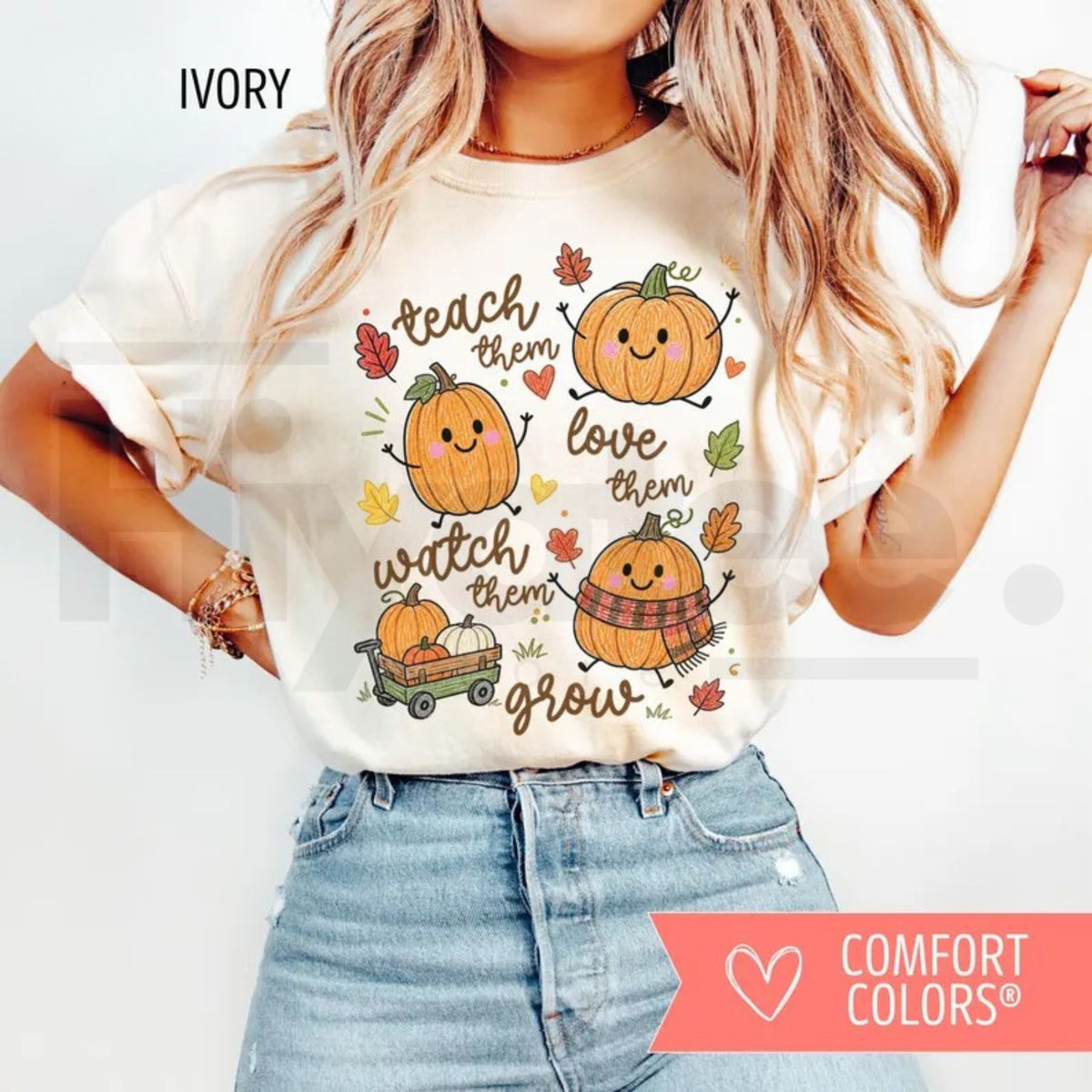 Fall Teacher Comfort Colors Teach Them Pumpkin Thanksgiving Tee