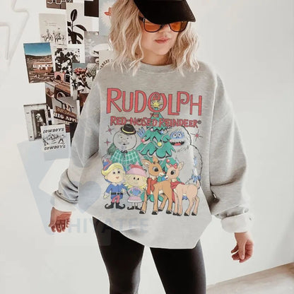 Vintage Rudolph Sweatshirt Christmas Crewneck: Retro Rudolph The Red Nosed Reindeer Shirt, Vintage Christmas Holiday Pullover