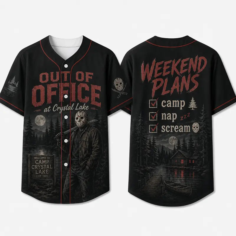Unisex Horror Graphic Print Baseball Jersey – Slasher Theme Button-Up Shirt